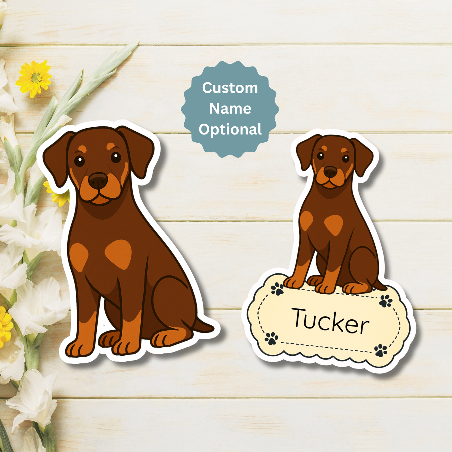 Custom Doberman Pinscher Dog Magnet - Natural Ears Red and Rust | Personalized with Pet Name