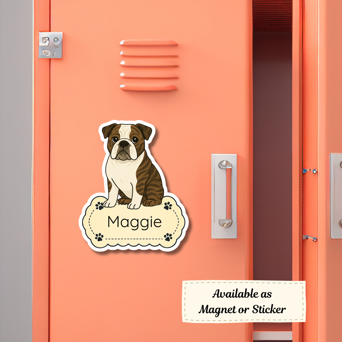 Aimant personnalisé pour bouledogue anglais - Bringé | Personnalisable avec le nom de l'animal