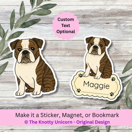 Personalized English Bulldog Dog Sticker - Brindle