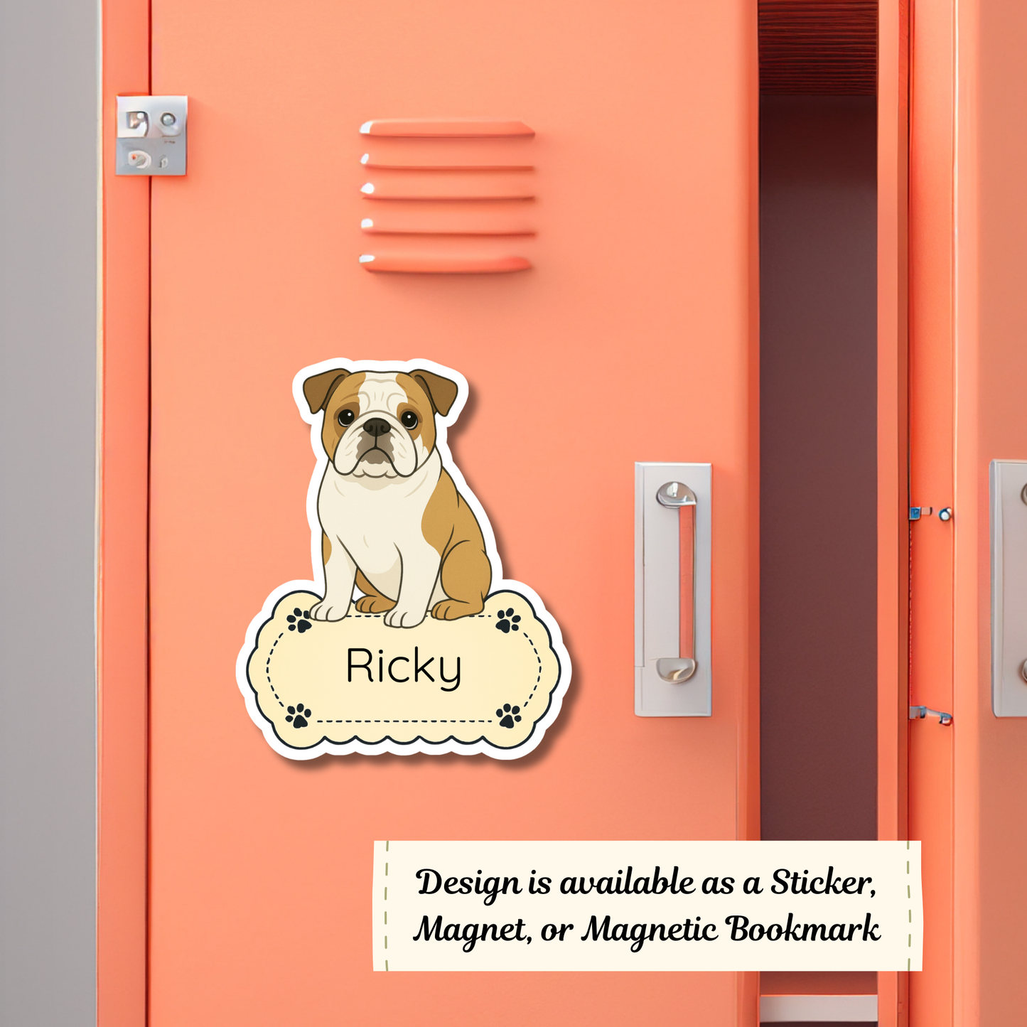 Custom English Bulldog Dog Magnet / Bookmark - Fawn and White