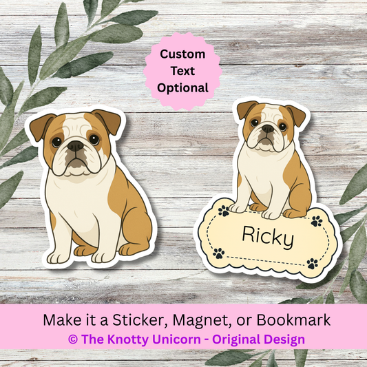 Personalized English Bulldog Dog Sticker - Fawn and White
