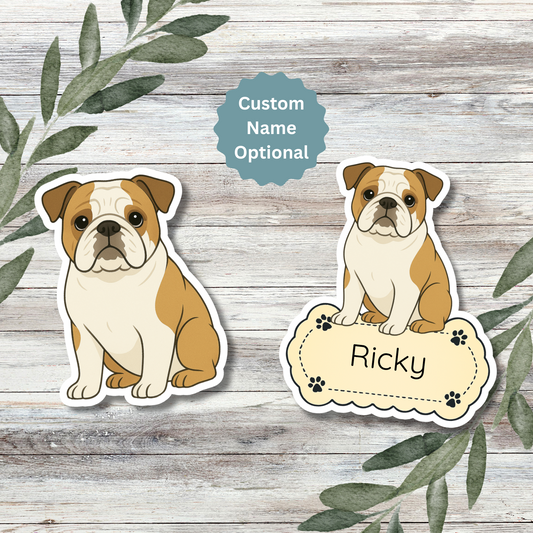 Custom English Bulldog Dog Sticker - Fawn and White | Personalized with Name