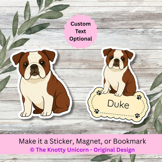 Personalized English Bulldog Dog Sticker - Red and White