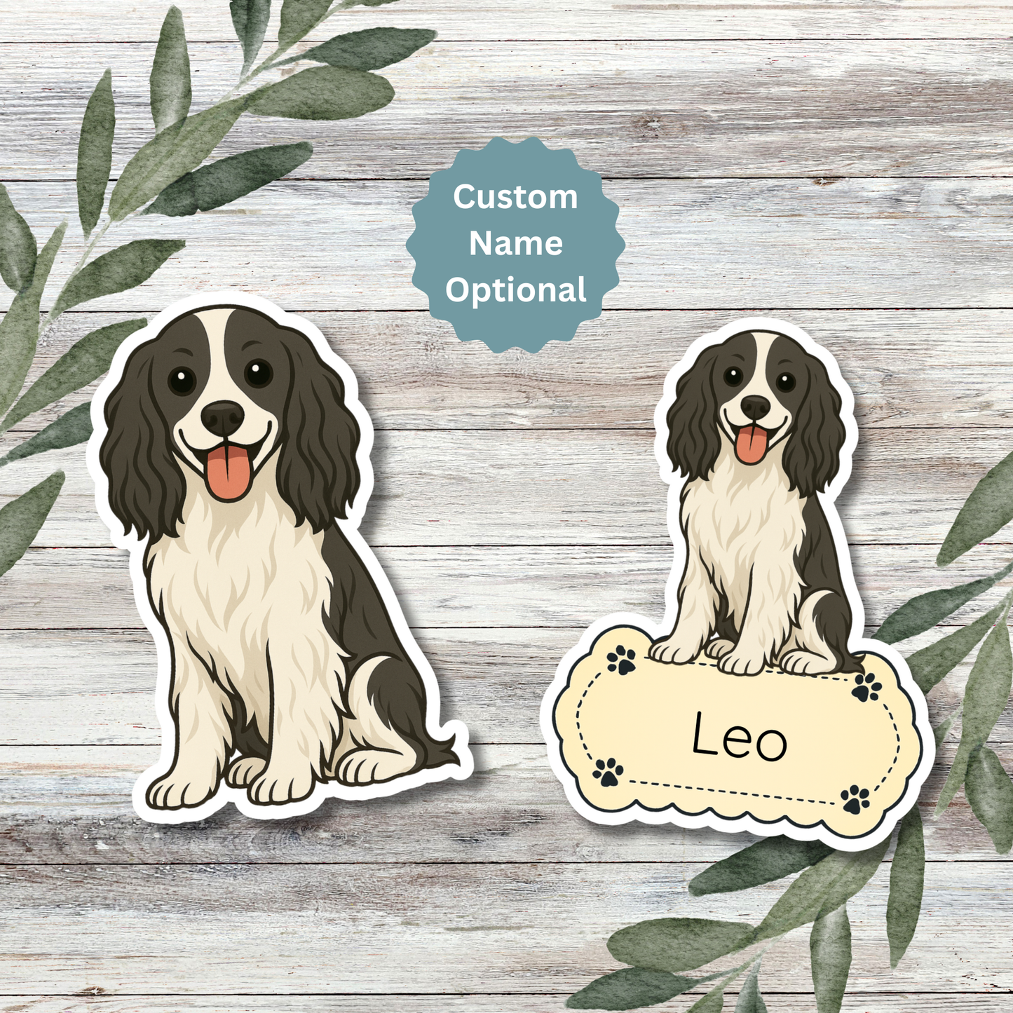 Custom English Springer Spaniel Dog Sticker - Black and White | Personalized with Name