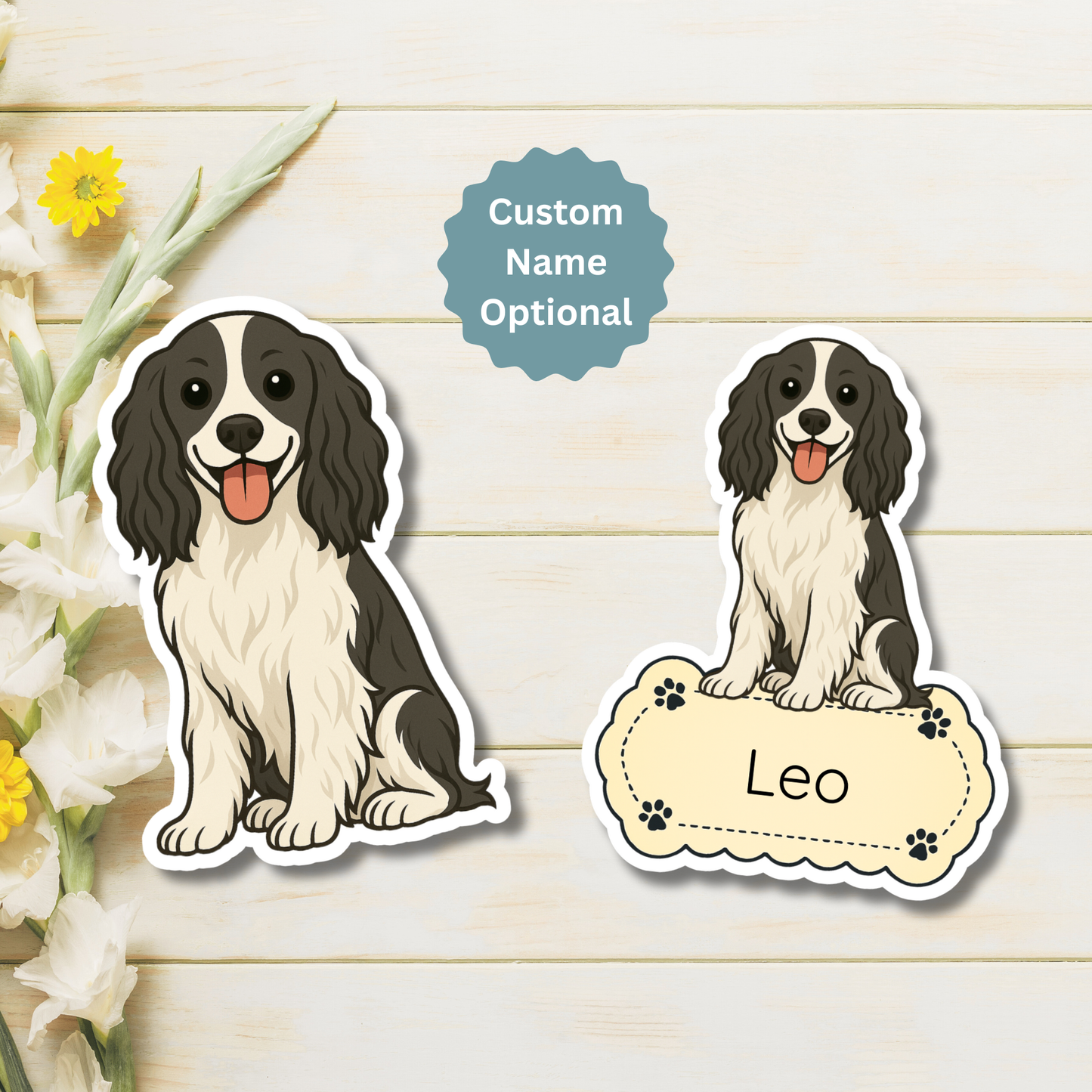 Custom English Springer Spaniel Dog Magnet - Black and White | Personalized with Pet Name