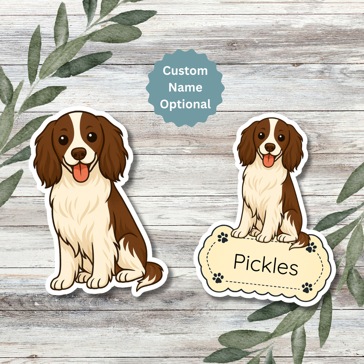 Custom English Springer Dog Sticker - Liver and White | Personalized with Name