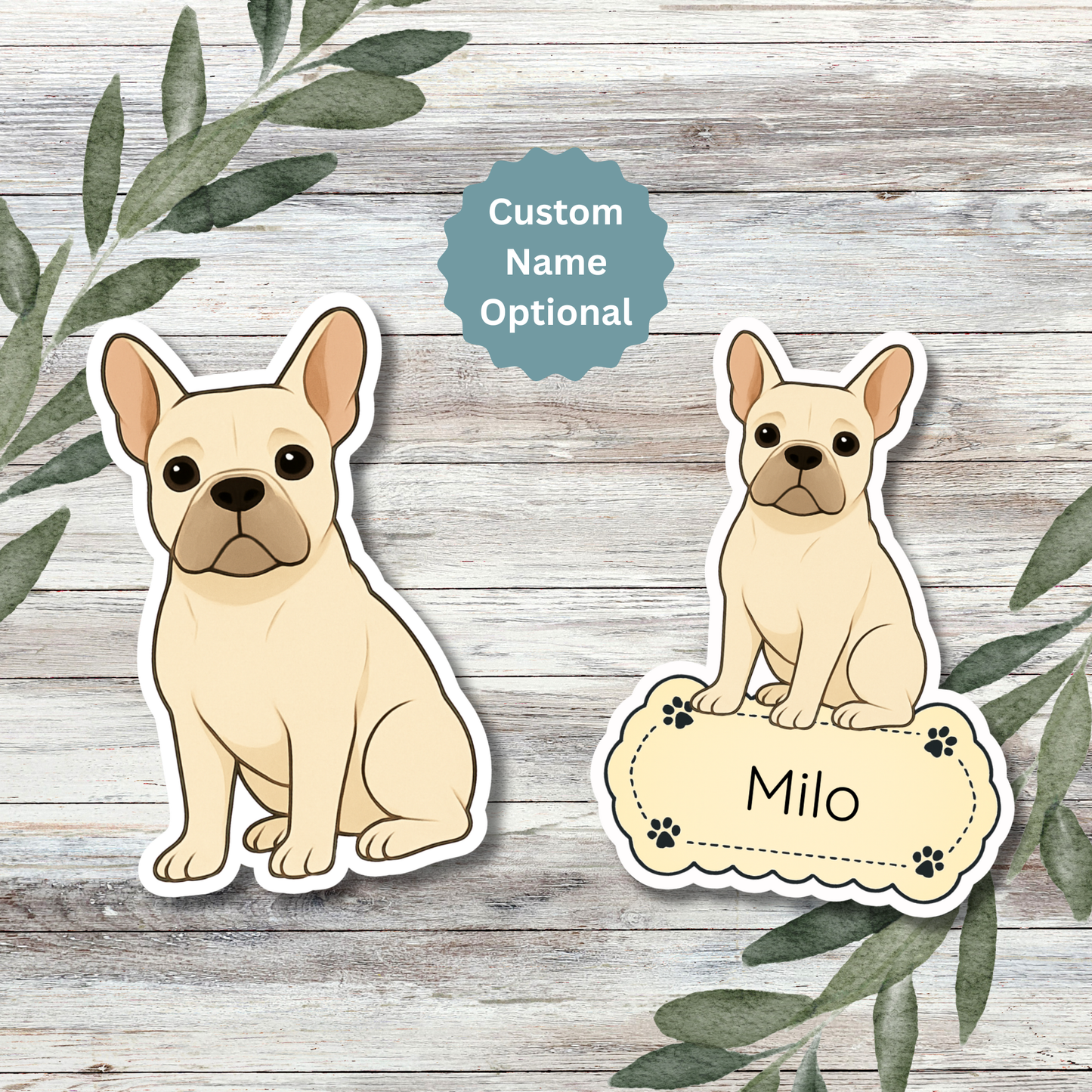 Autocollant bouledogue français personnalisé – Crème | Personnalisable avec nom
