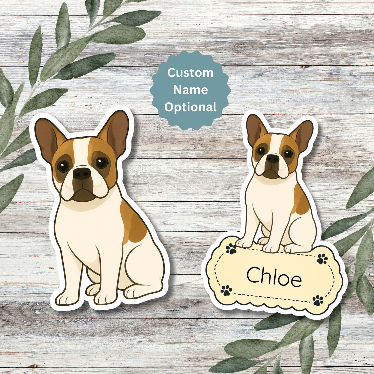 Custom French Bulldog Dog Sticker - Pied | Personalized with Name
