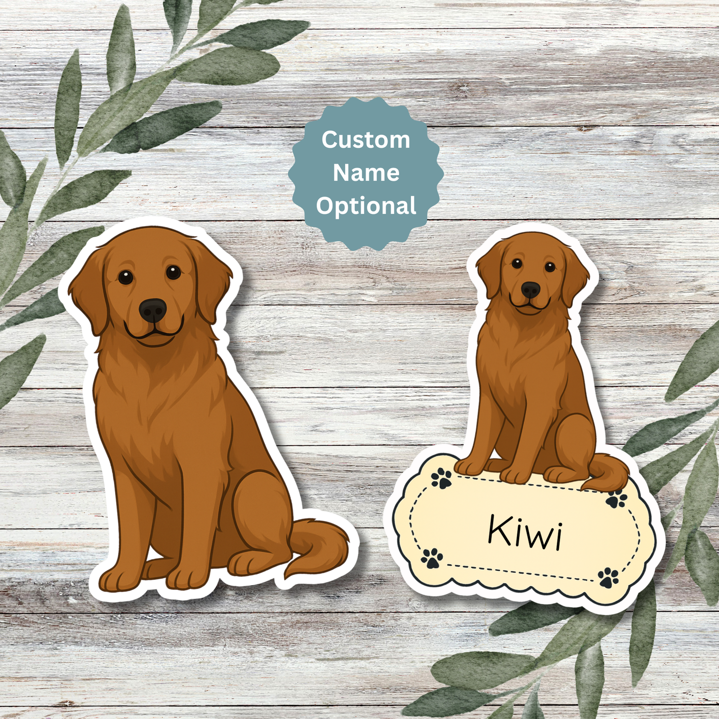 Custom Golden Retriever Dog Sticker - Dark Golden | Personalized with Name