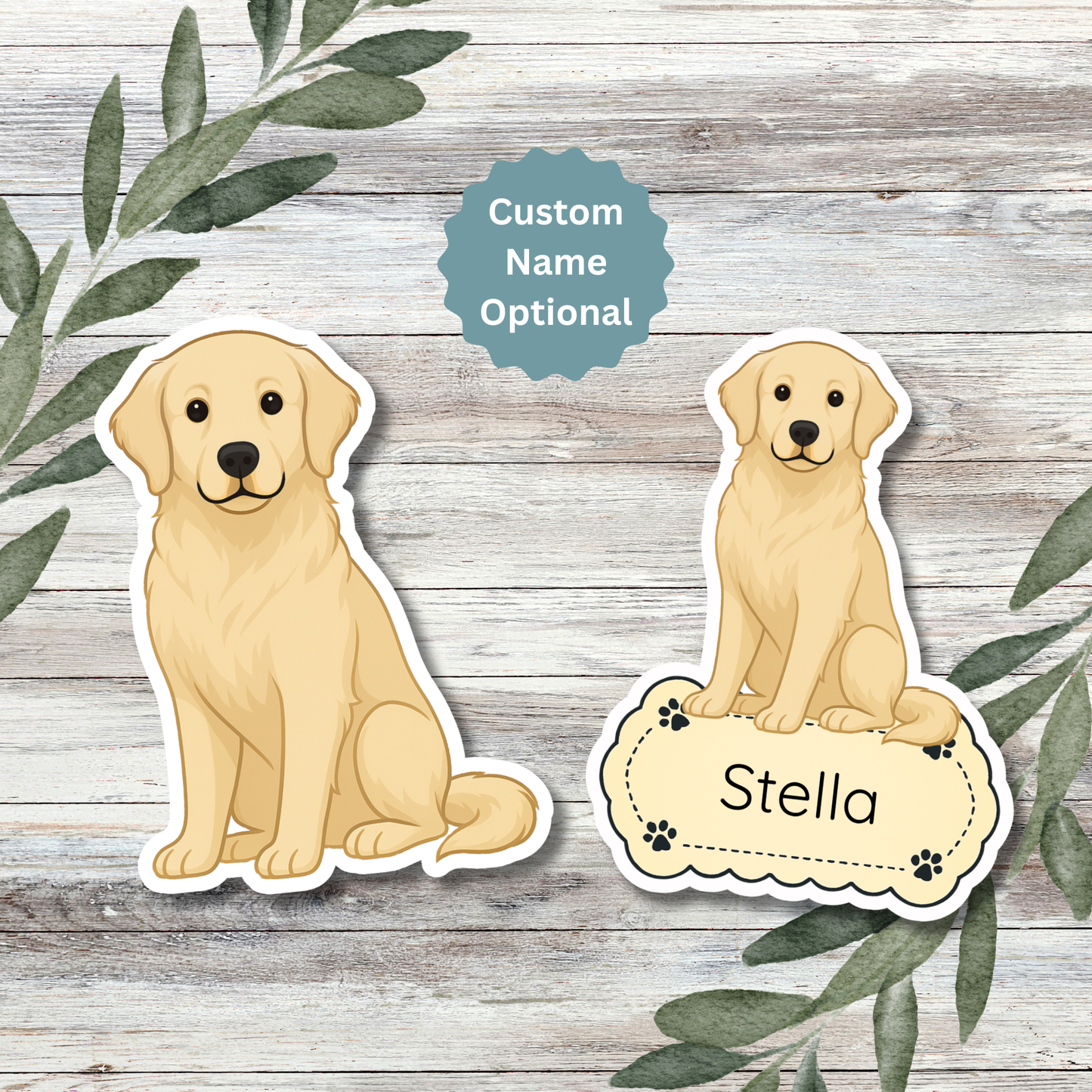 Custom Golden Retriever Dog Sticker - Light Golden | Personalized with Name
