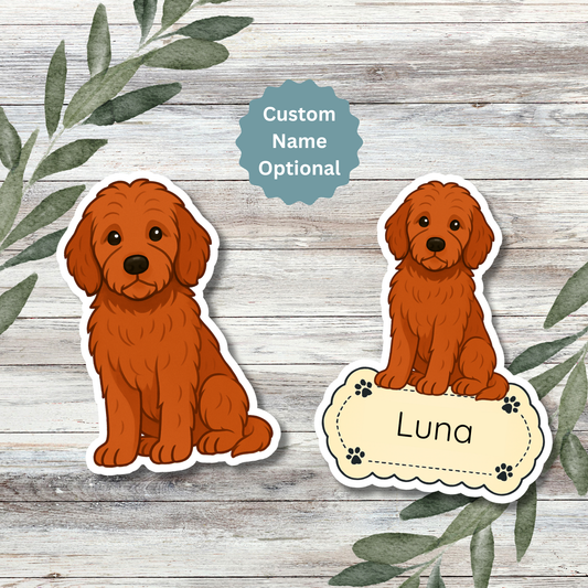 Autocollant personnalisé Goldendoodle - Rouge | Personnalisable avec nom