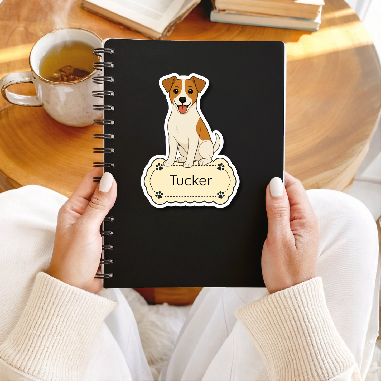 Custom Jack Russell Terrier Dog Sticker - White and Tan | Personalized with Name