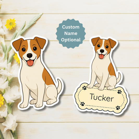 Aimant personnalisé pour chien Jack Russell Terrier – Blanc et beige | Personnalisable avec le nom de l'animal