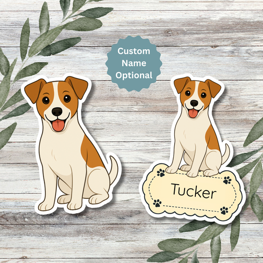 Autocollant personnalisé pour chien Jack Russell Terrier – Blanc et beige | Personnalisable avec votre nom