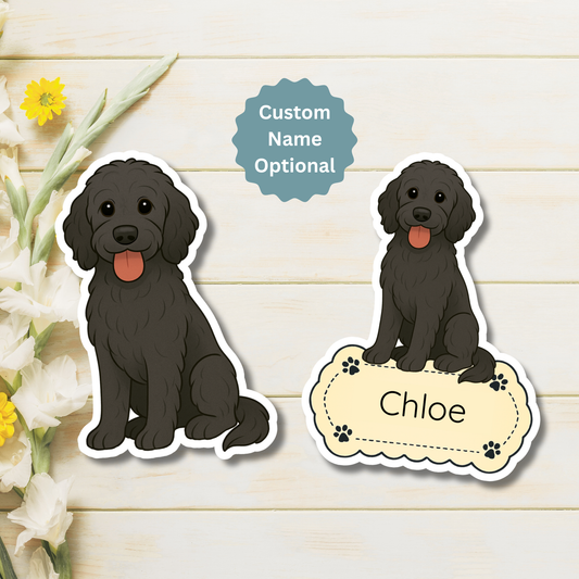 Aimant personnalisé pour chien Labradoodle - Noir | Personnalisable avec le nom de l'animal