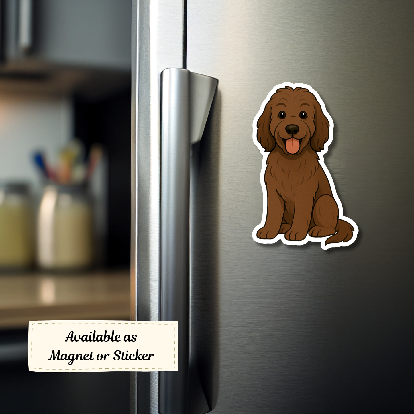 Autocollant personnalisé pour chien - Labradoodle chocolat | Personnalisable avec nom