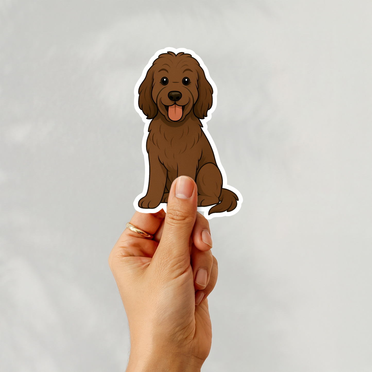 Autocollant personnalisé pour chien - Labradoodle chocolat | Personnalisable avec nom