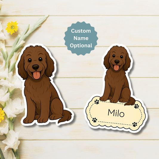 Aimant personnalisé pour chien Labradoodle - Chocolat | Personnalisé avec le nom de l'animal