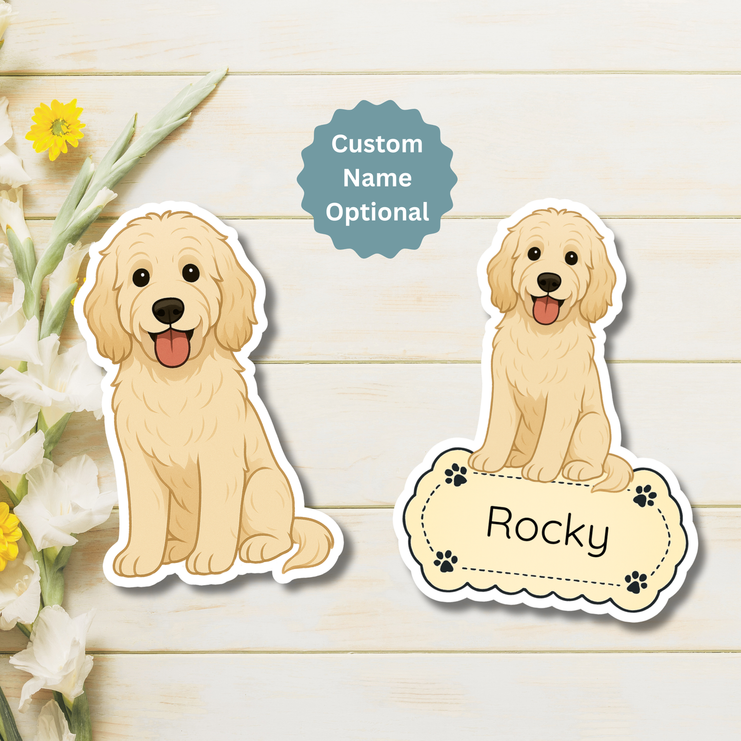 Aimant personnalisé pour chien Labradoodle - Crème | Personnalisable avec le nom de l'animal