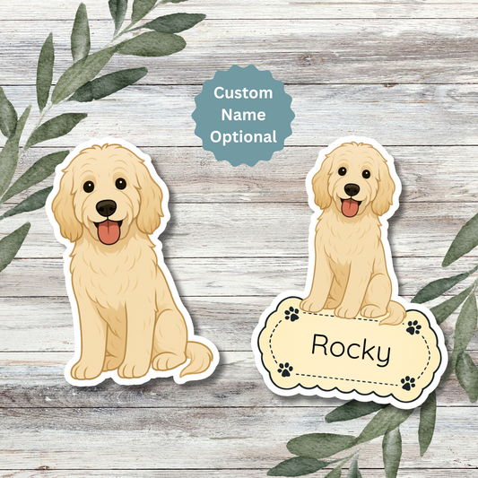 Autocollant personnalisé pour chien Labradoodle - Crème | Personnalisable avec nom