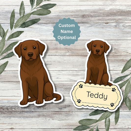 Autocollant personnalisé Labrador Retriever - Chocolat | Personnalisé avec nom