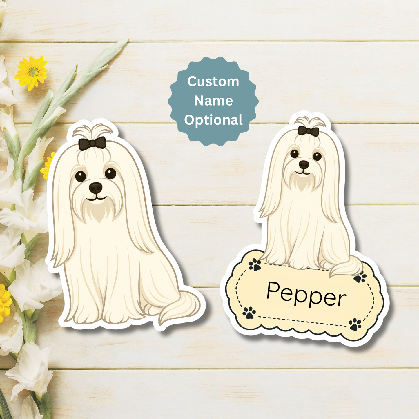Custom Maltese Dog Magnet - Long Haired White | Personalized with Pet Name