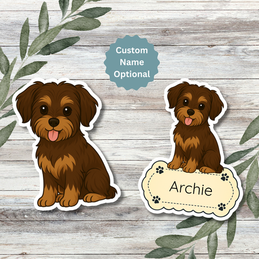 Autocollant personnalisé pour chien Morkie - Chocolat et beige | Personnalisable avec votre nom
