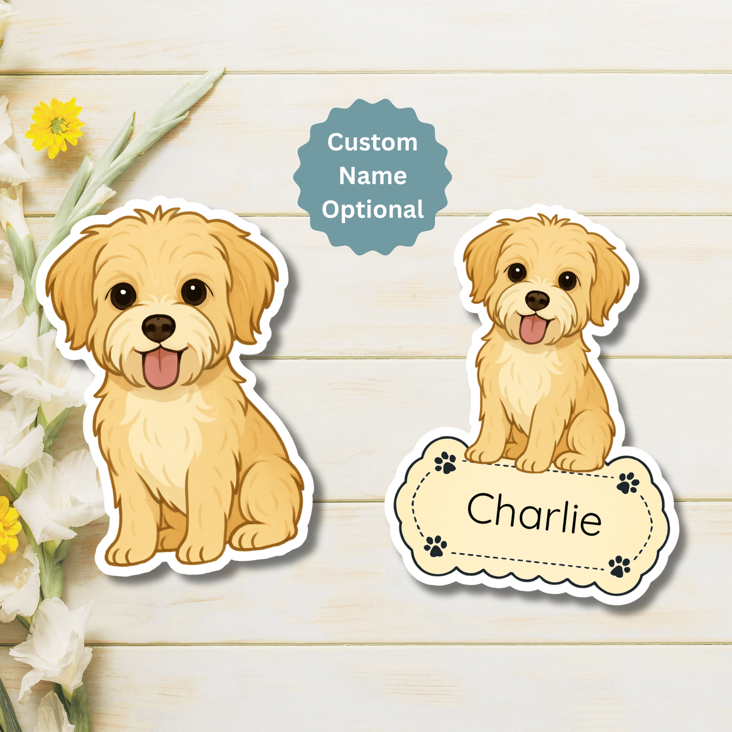 Custom Morkie Dog Magnet - Gold and White | Personalized with Pet Name