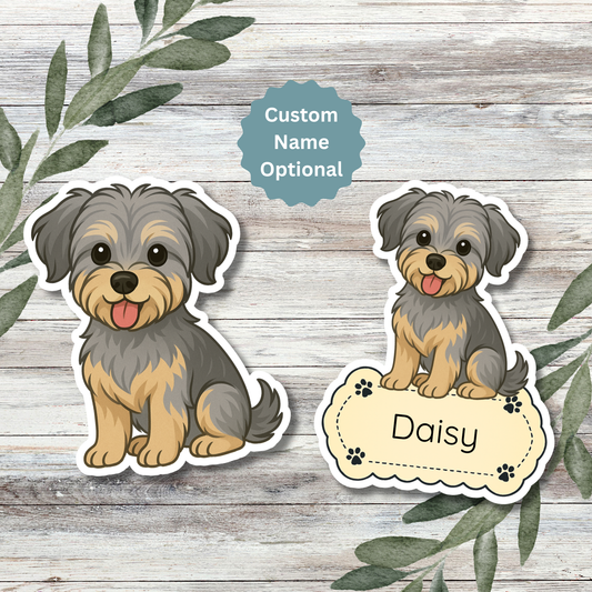 Autocollant personnalisé pour chien Morkie - Argent et beige | Personnalisable avec votre nom