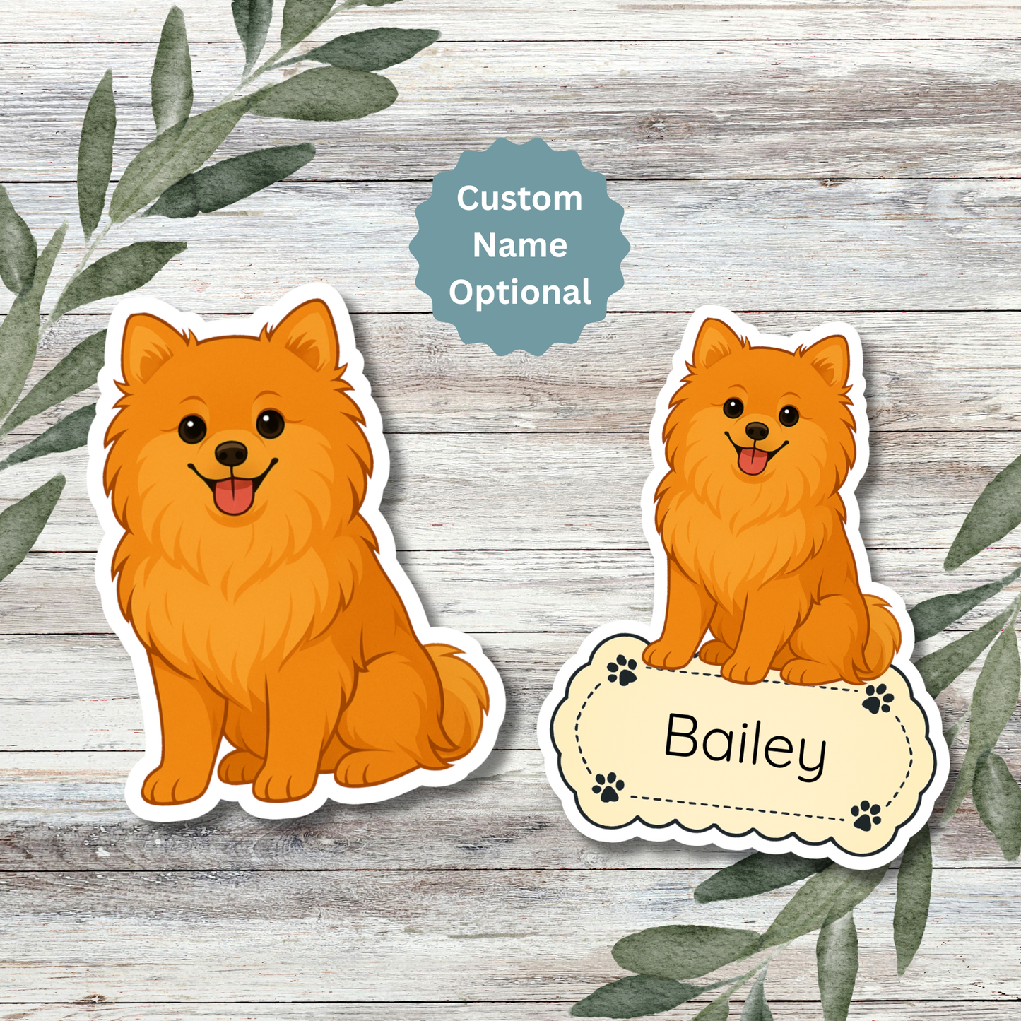 Autocollant personnalisé Pomeranian - Orange | Personnalisable avec nom