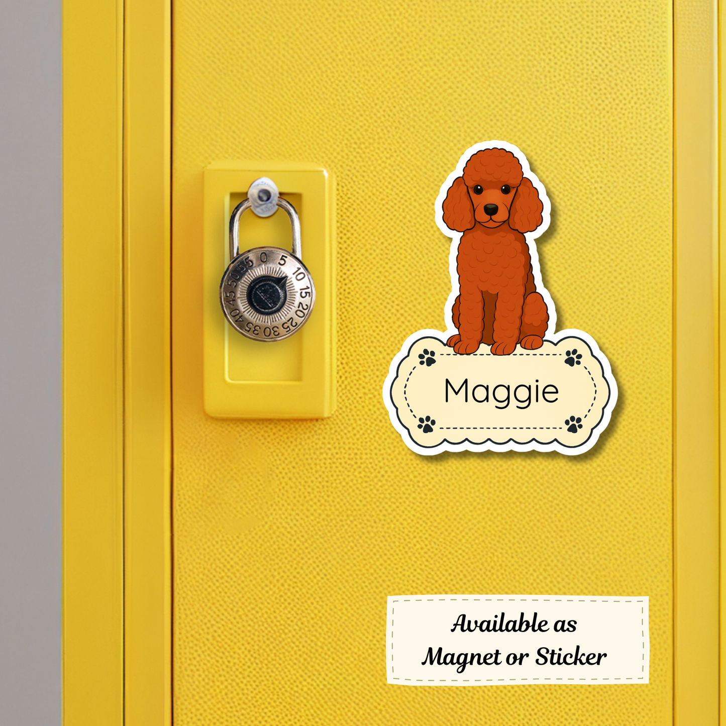 Autocollant personnalisé pour caniche - Rouge | Personnalisable avec nom