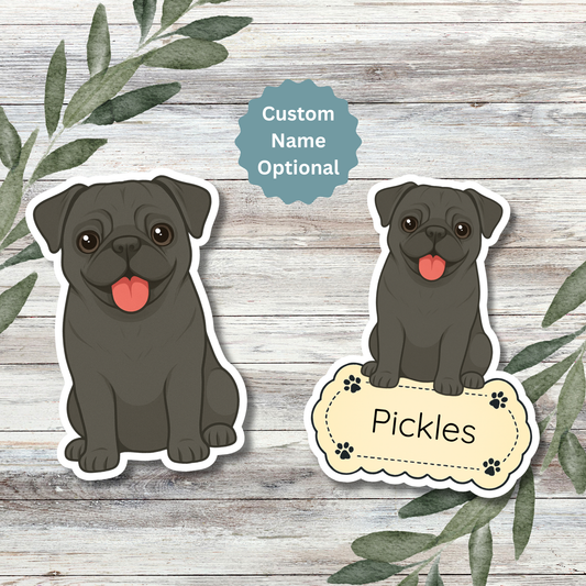 Custom Pug Dog Sticker - Black | Personalized with Name