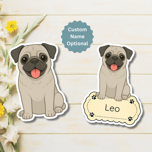 Aimant personnalisé pour carlin – Fauve argenté | Personnalisable avec le nom de l'animal