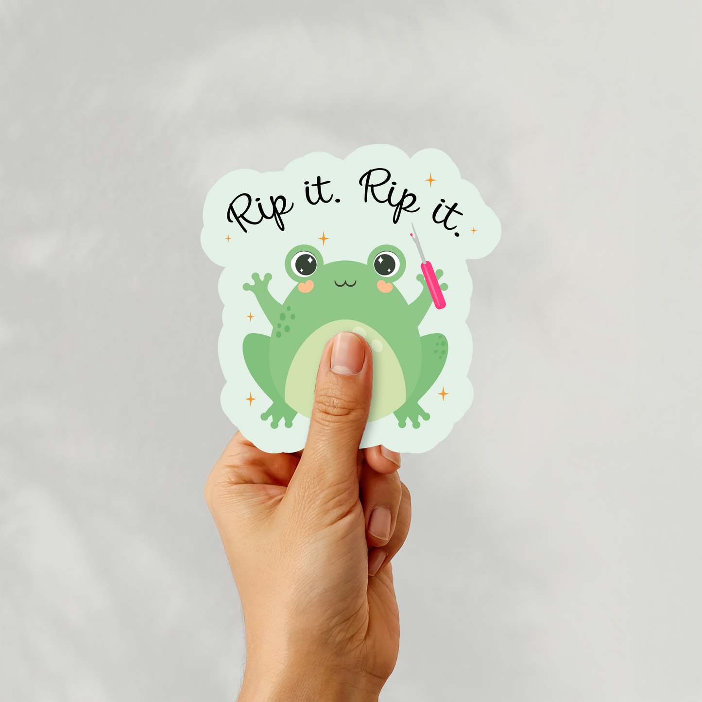 Handheld “Rip it. Rip it.” frog sticker