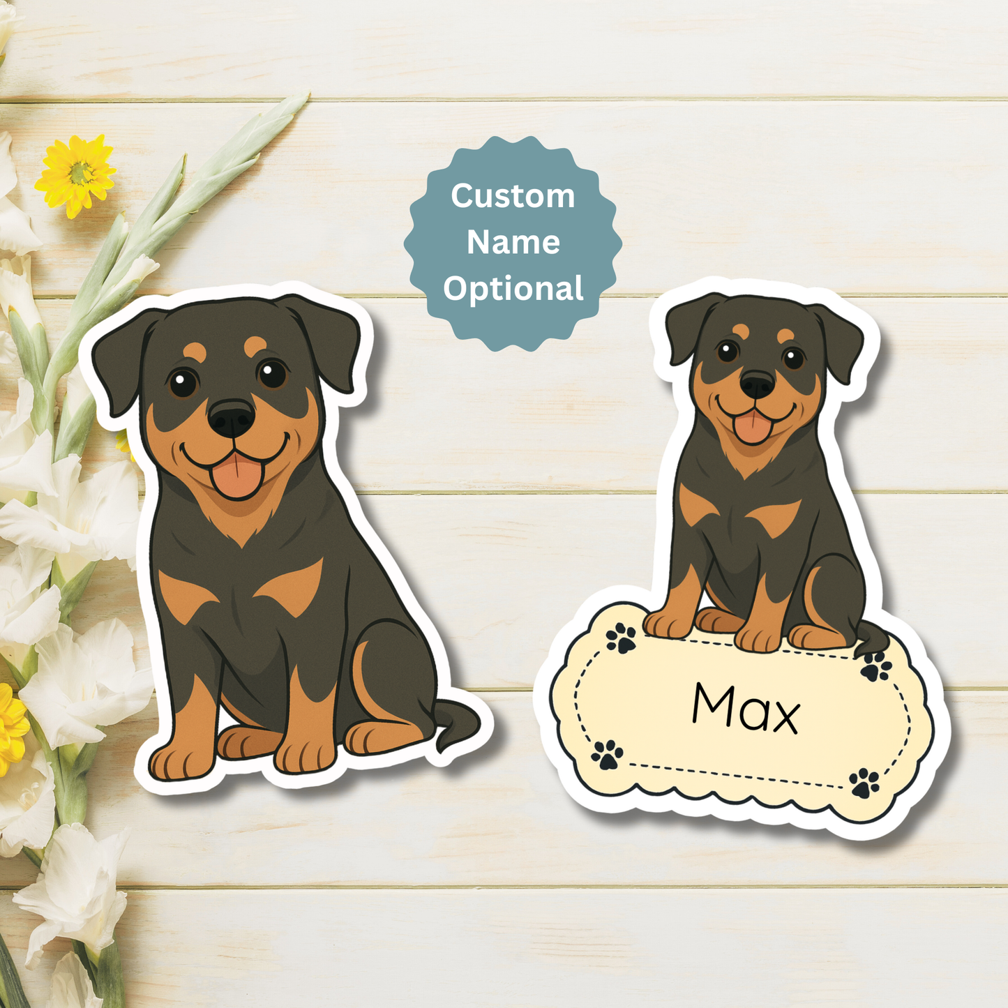 Custom Rottweiler Dog Magnet - Black and Tan | Personalized with Pet Name