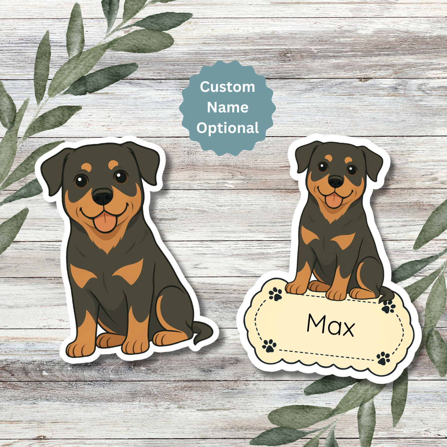 Custom Rottweiler Dog Sticker - Black and Tan | Personalized with Name