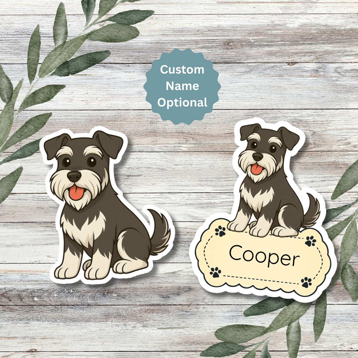 Custom Schnauzer Dog Sticker - Black and Silver | Personalized with Name