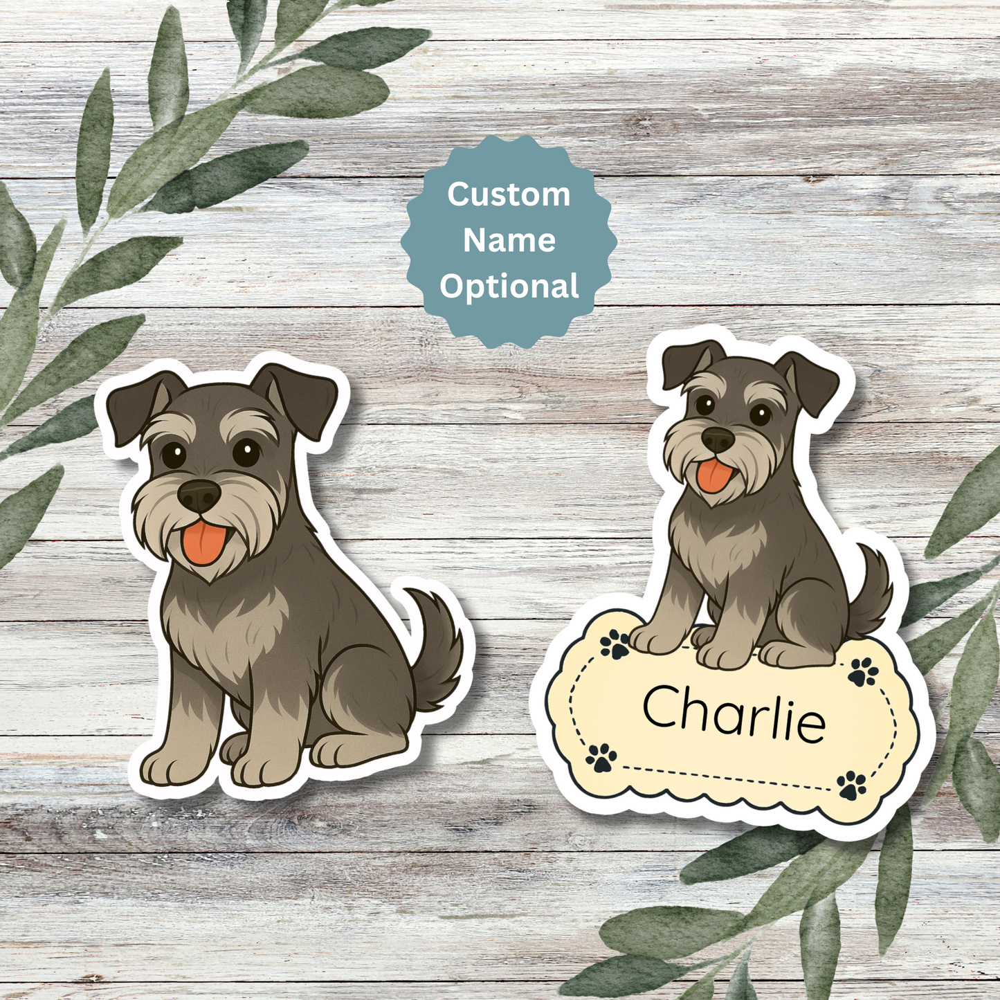 Autocollant personnalisé Schnauzer - Sel et poivre | Personnalisable avec votre nom