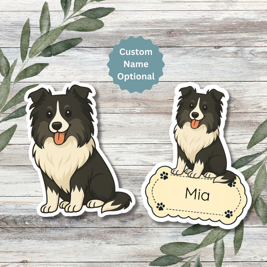 Autocollant personnalisé pour chien Sheltie - Noir et blanc | Personnalisable avec votre nom