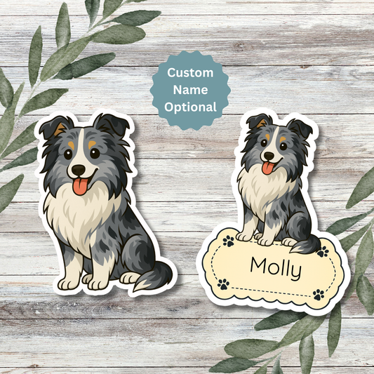 Autocollant personnalisé pour chien Sheltie – Bleu Merle | Personnalisable avec votre nom