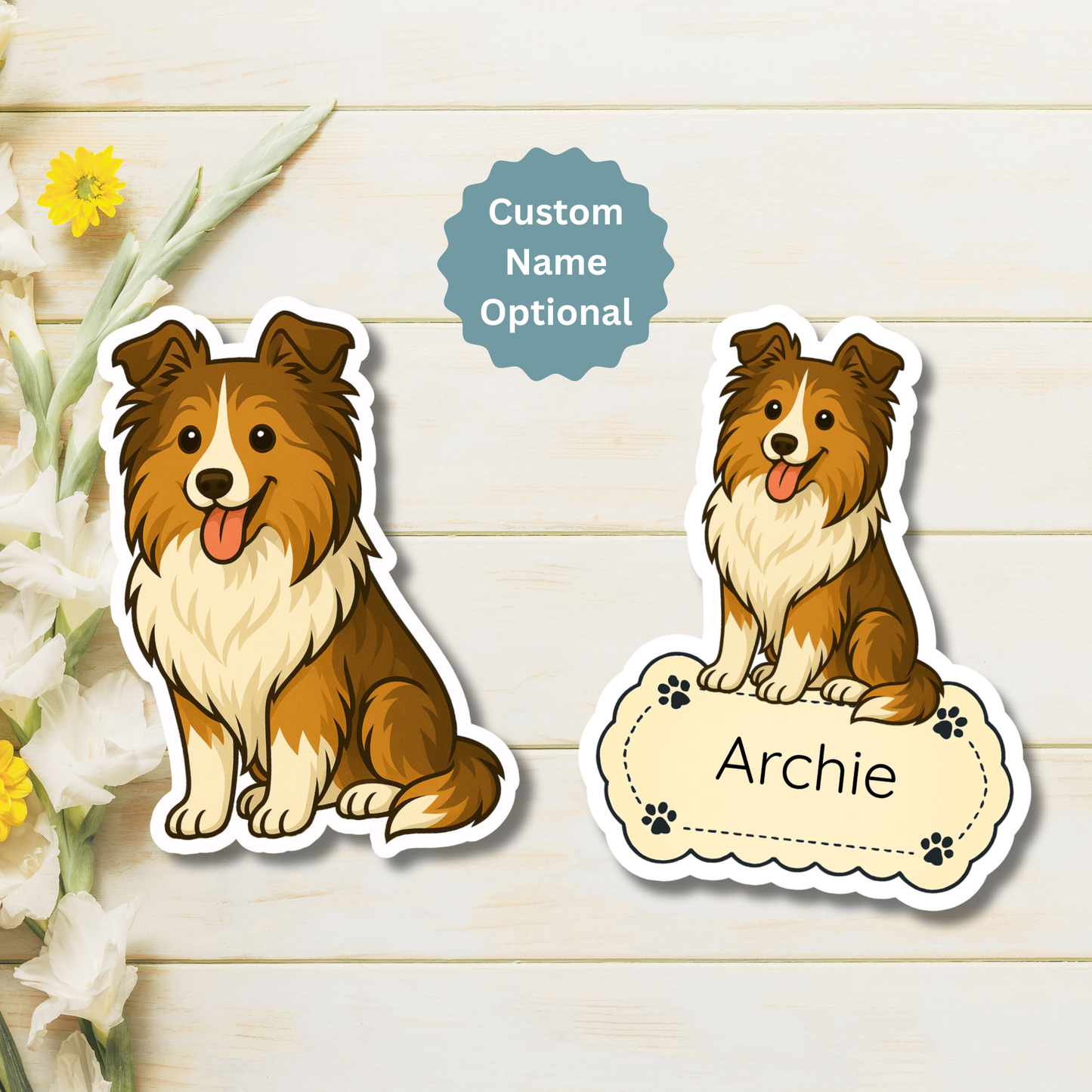 Custom Sheltie Dog Magnet - Sable and White | Personalized with Pet Name