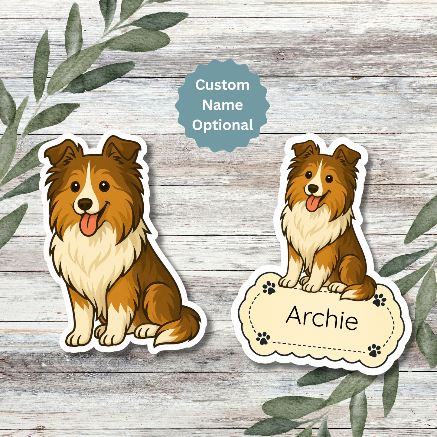 Autocollant personnalisé Sheltie - Sable et blanc | Personnalisable avec nom