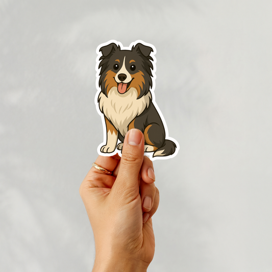 Autocollant personnalisé pour chien Sheltie tricolore | Personnalisable avec nom
