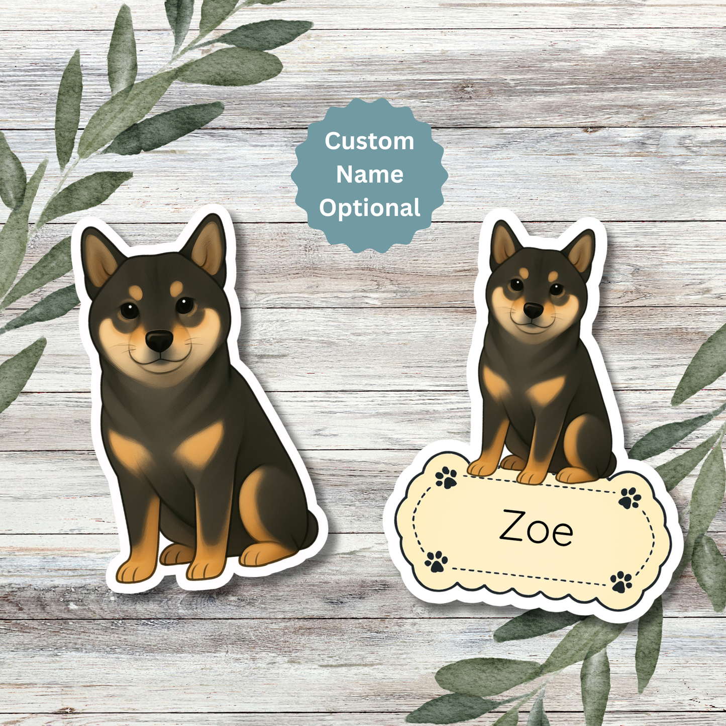 Autocollant personnalisé pour chien Shiba Inu - Noir et feu | Personnalisable avec votre nom