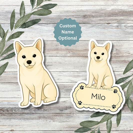 Autocollant personnalisé Shiba Inu - Crème | Personnalisable avec nom