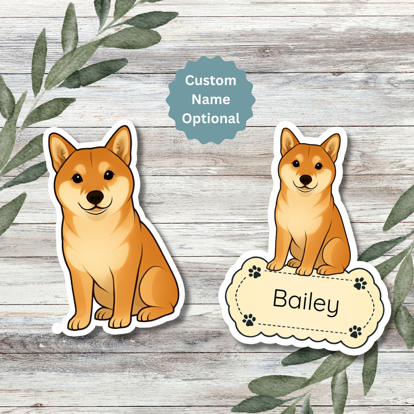 Autocollant personnalisé pour chien Shiba Inu - Rouge | Personnalisable avec votre nom