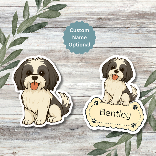 Autocollant personnalisé pour chien Shih Tzu - Noir et blanc | Personnalisable avec votre nom