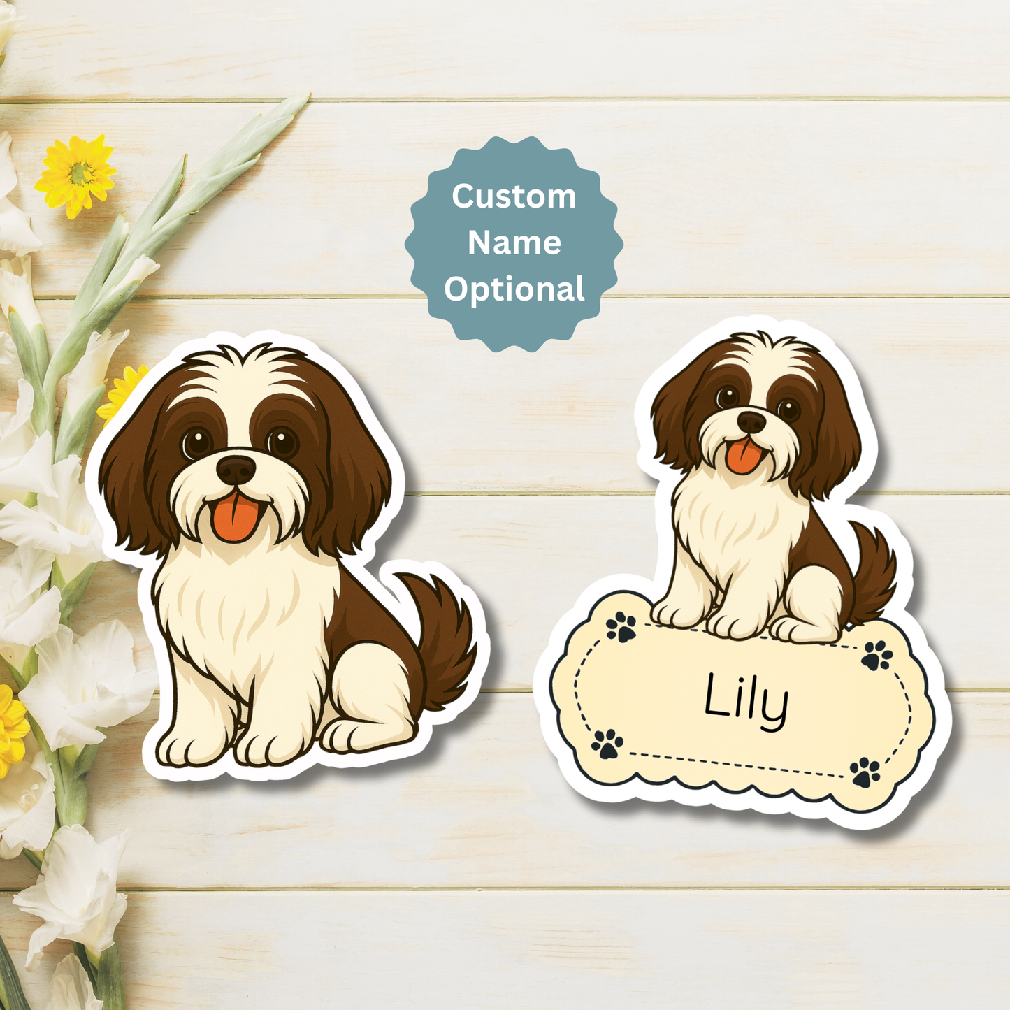 Custom Shih Tzu Dog Magnet - Brown and White | Personalized with Pet Name