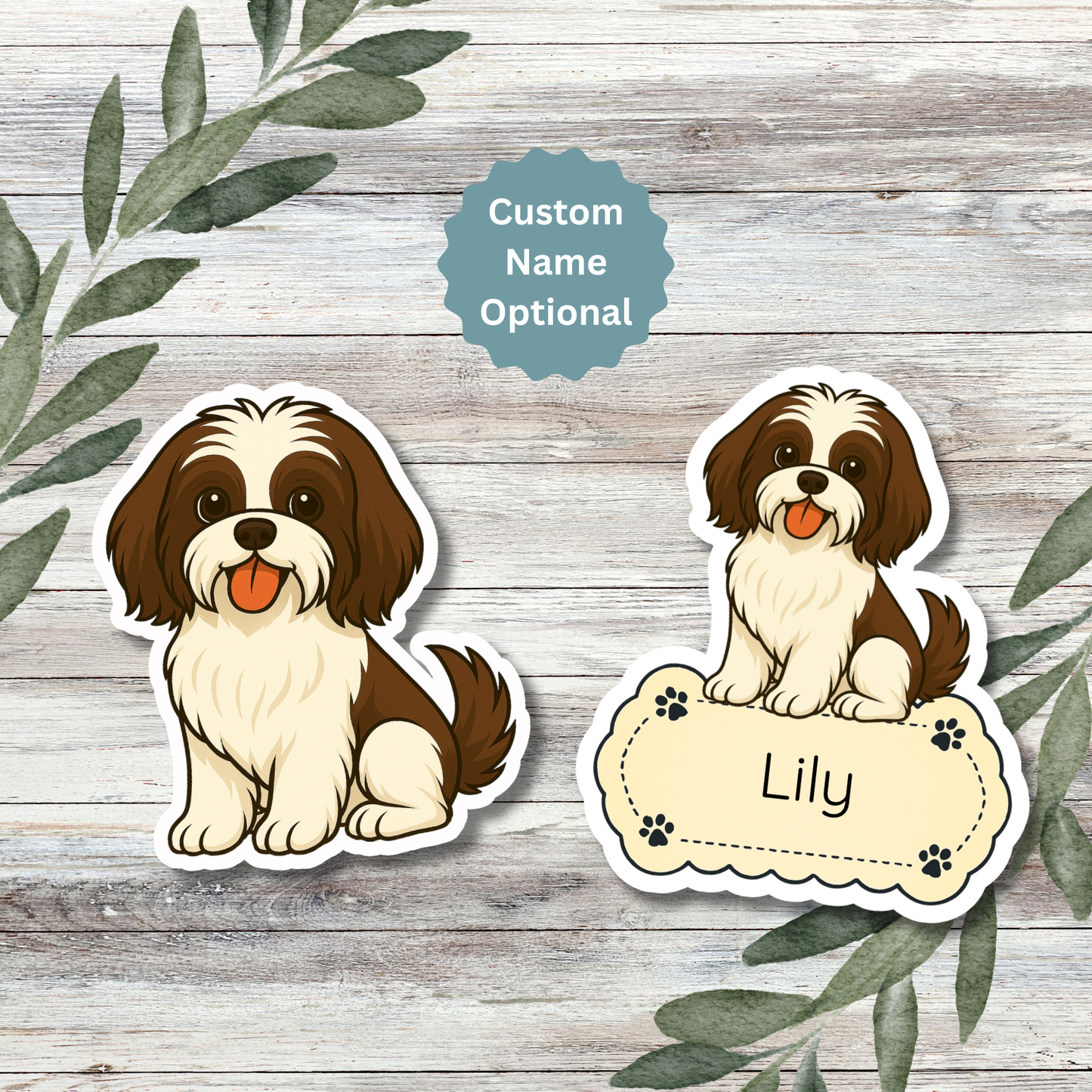 Custom Shih Tzu Dog Sticker - Brown and White | Personalized with Name