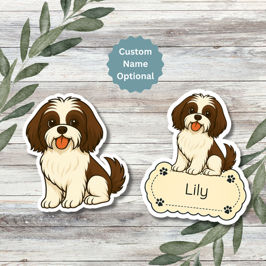 Autocollant personnalisé pour chien Shih Tzu - Marron et blanc | Personnalisable avec votre nom